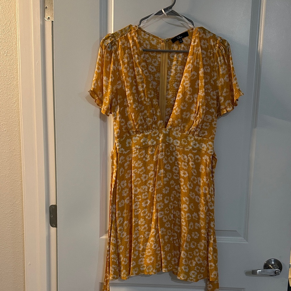 Lulu's Mustard Floral Mini Dress